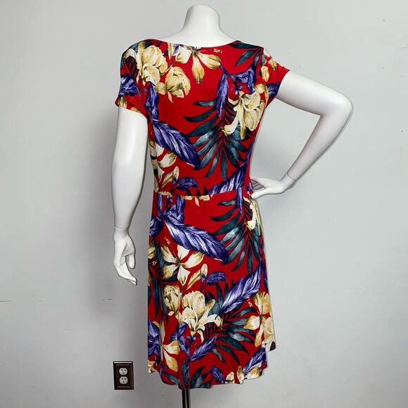 Lascana Venus Red Tropical Floral Dress Fit & Flare Hawaiian Women's Size M - Picture 6 of 9